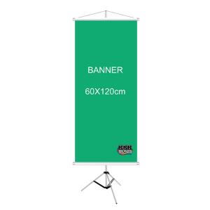 Banner em lona 60x120 280g ou 440g 60x120 cm   Bastão nas extremidades e cordão para pendurar 