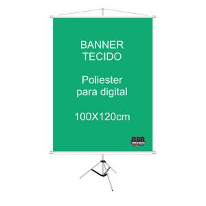 Banner Tecido 100x120cm Tecido impresso 100% Poliester Interflex 100x120cm 4x0  Bastões, ponteiras brancas e corda para pendurar. 