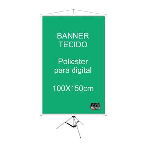 Banner Tecido 100x150cm Tecido impresso 100% Poliester Interflex 100x150cm 4x0  Bastões, ponteiras brancas e corda para pendurar. 