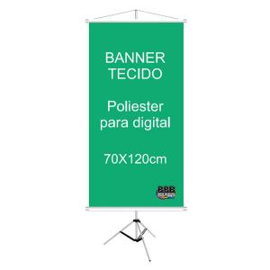 Banner Tecido 70x120cm Tecido impresso 100% Poliester Interflex 70x120cm 4x0  Bastões, ponteiras brancas e corda para pendurar. 